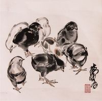 黄胄鸡立轴