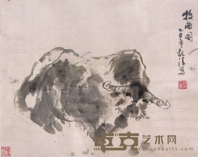 汪观清牛镜框 53×47