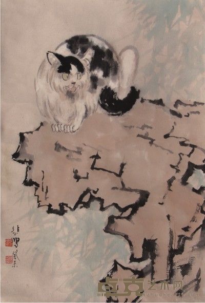 徐悲鸿猫立轴 68×64