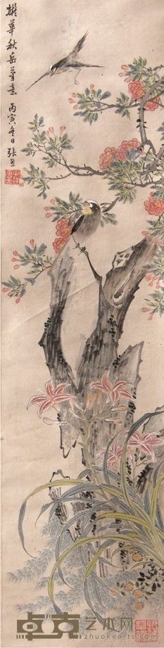 张熊花鸟立轴 76×19