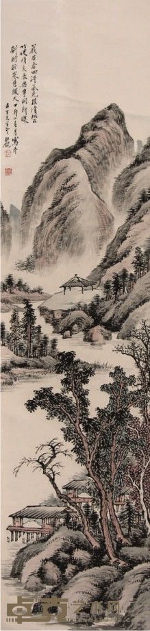 汪琨山水立轴 135×32