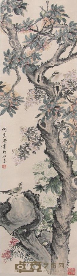 何香凝花鸟立轴 136×35