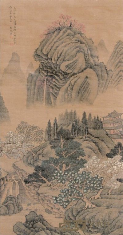 张绳孙绢本山水立轴 120×65