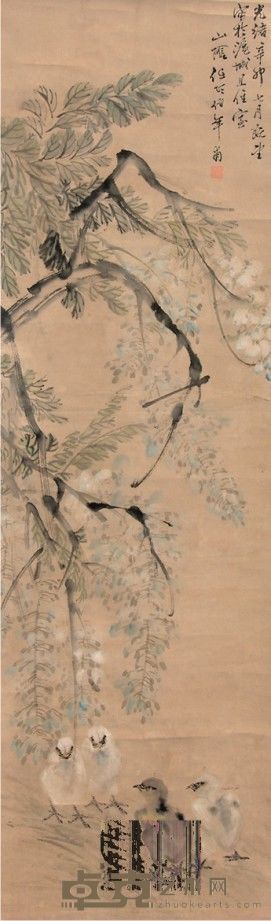 任伯年花鸟立轴 132×39