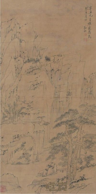 弘仁山水立轴 86×43