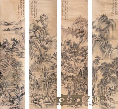 吴大澄山水四屏 130×33×4