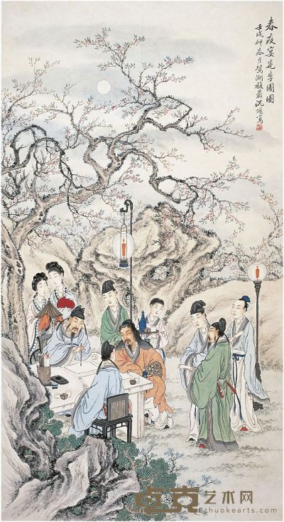 沉燧（1891～1932）春夜宴桃李园图 立轴 144×79.5cm