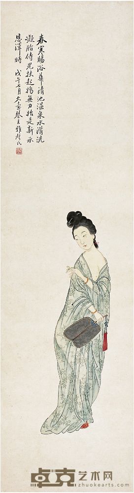 潘振镛（1852～1921）贵妃出浴图 立轴 99.5×27.5cm