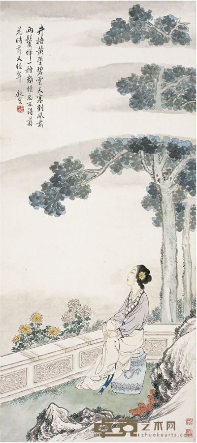 潘振镛（1852～1921）桐荫仕女图 立轴 103×46.5cm