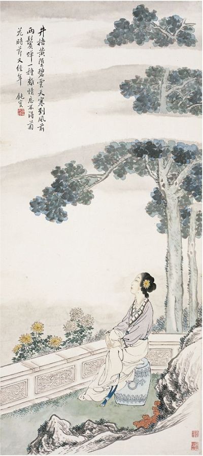 潘振镛（1852～1921）桐荫仕女图 立轴