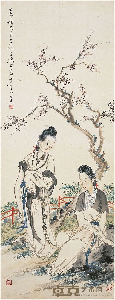徐操（1899～1961）、王雪涛（1903～1982）仕女图 立轴 101.5×39.5cm