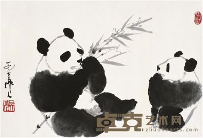 吴作人（1908～1997）熊猫图 镜片 34.5×50cm