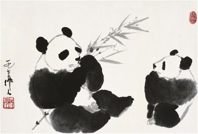 吴作人（1908～1997）熊猫图 镜片