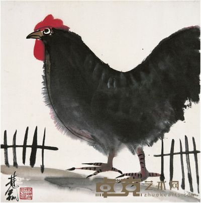 林风眠（1900～1991）大鸡图 镜片 34.5×34.5cm
