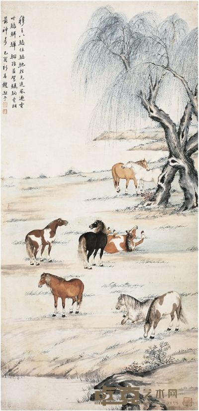 赵敬予（1902～1993）八骏图 立轴 133.5×66cm