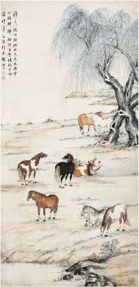 赵敬予（1902～1993）八骏图 立轴
