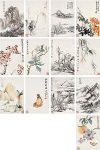 吴昌硕（1844～1927）、顾麟士（1865～1930）、金心兰（1841～1909后）、倪田（1855～1919）、陆恢（1851～1920）山水·花卉 册页（十三开）