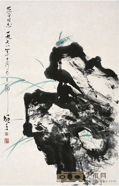 黎雄才（1910～2001）蝈蝈鸣秋图 画心 74.5×48.3cm