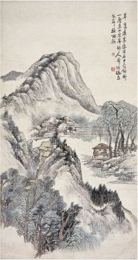 吴滔（1840～1895）虚亭听雨图 立轴