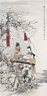 倪田（1855～1919）雪夜读书图 立轴