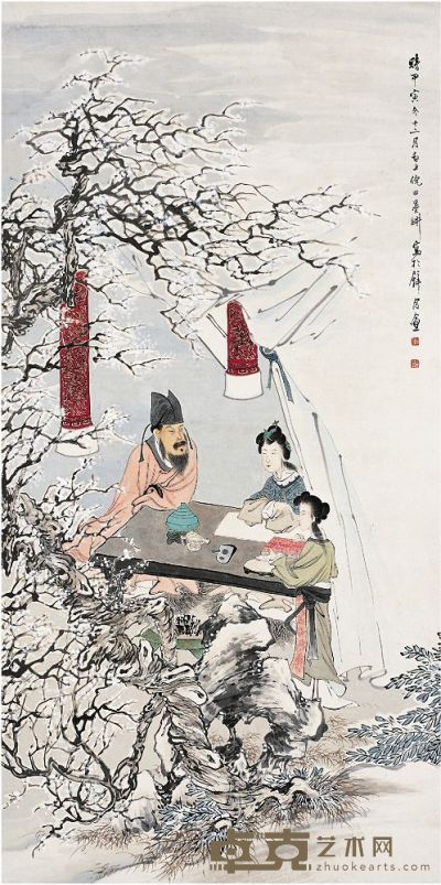 倪田（1855～1919）雪夜读书图 立轴 133×67.5cm