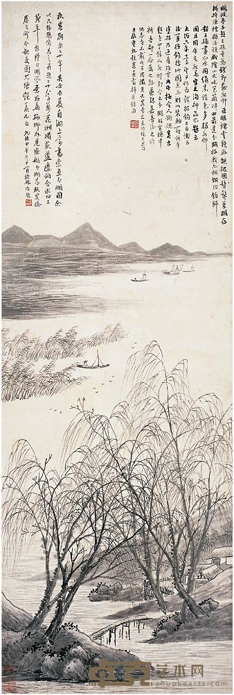 吴谷祥（1848～1903）分湖图 立轴 139×47.5cm