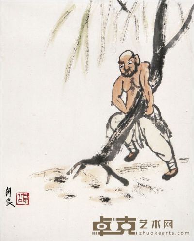 关良（1900～1986）鲁智深倒拔垂杨柳 画心 30×24.5cm