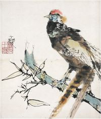程十发（1921～2007）翠竹雉鸡图 镜片