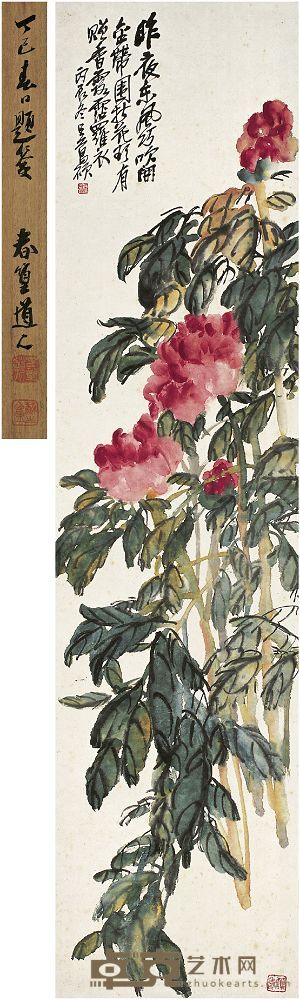 吴昌硕（1844～1927）牡丹图 立轴 134.8×33.5cm