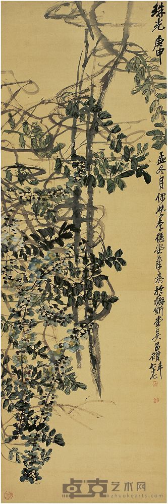 吴昌硕（1844～1927）紫藤图 立轴 133×44cm