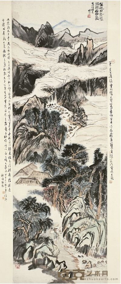 陆俨少（1909～1993）杜陵诗意图 镜片 137.5×46.5cm