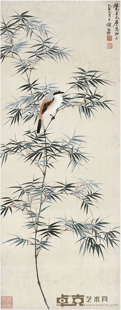 谢稚柳（1910～1997）翠竹幽栖图 镜片 90×35.5cm