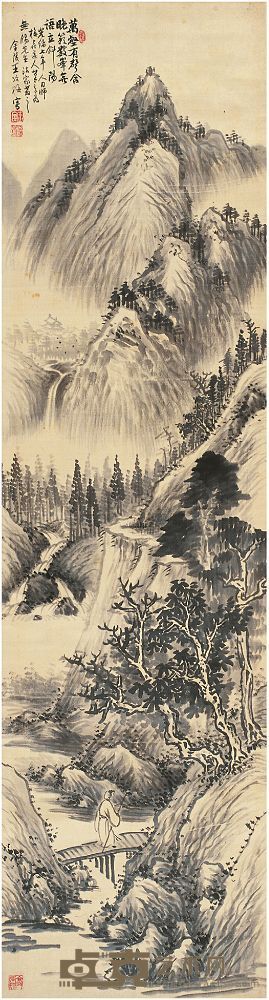 王寅（1832前后～1892后）策杖听泉图 立轴 146.5×39cm