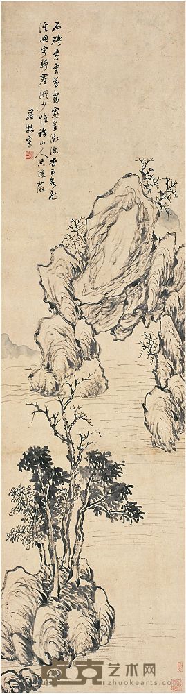 罗牧（1622～1706后）暮霭溪林图 立轴 165.5×45cm