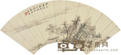 高简（1634～1708后）秋溪泛舟图 扇页 16.5×48cm