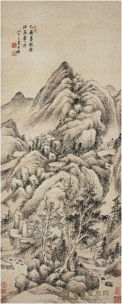 王撰（1623～1709）仿北苑山水 立轴 105.5×43cm