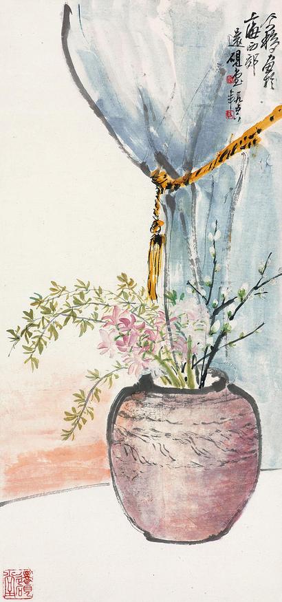 王个簃 1956年作 瓶花 立轴