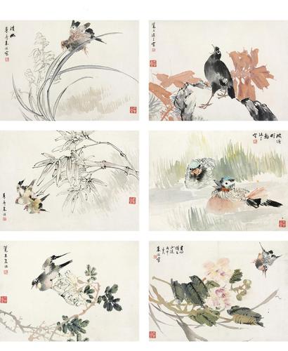 朱偁 丙申（1896年）作 花鸟册 册页 （十二开）