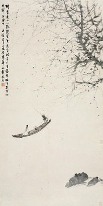 傅抱石 壬寅(1962年)作 春江泛舟 立轴