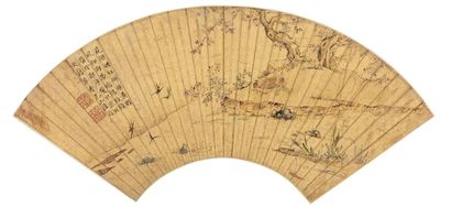 陆治 桃花鸳鸯 扇面