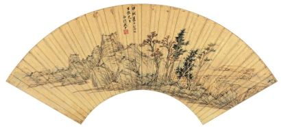 盛丹 甲戌（1634年）作 红树秋山 扇面