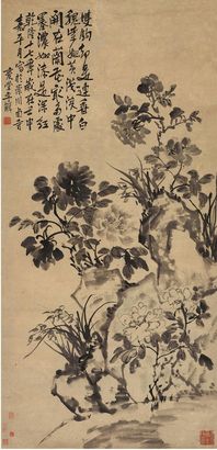 李鱓 壬申（1752年）作 牡丹兰花 立轴