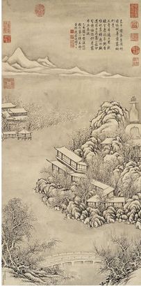 董邦达 乙亥（1755年）作 雪后悦心殿诗意图 立轴