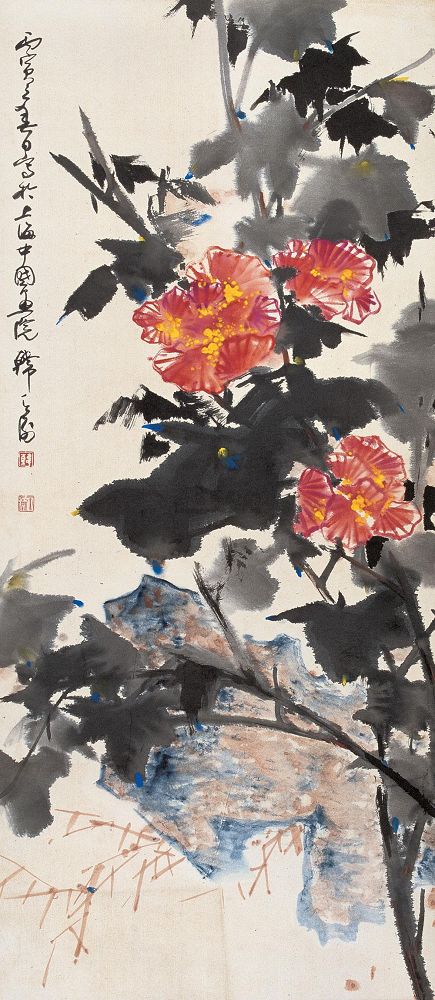 韩天衡 丙寅（1986年）作 花卉 镜心100×43cm