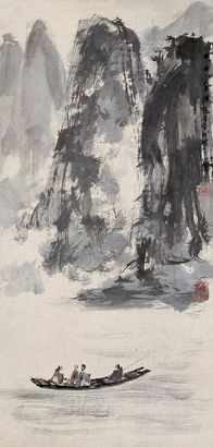 傅抱石 甲申（1944年）作 赤壁夜游 立轴