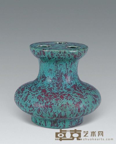 清 炉钧釉三孔花插 高7.5cm