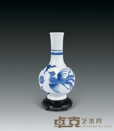 清 青花双凤纹瓶 高14.5cm