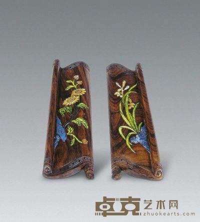 清 黄花梨嵌八宝臂搁 (一对) 长17.5cm
