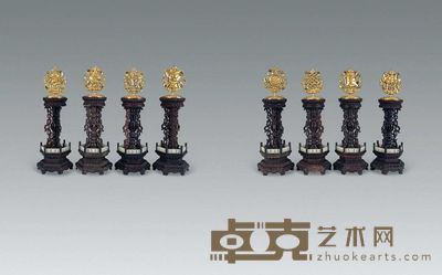 清 紫檀嵌玉座铜鎏金八宝 高28cm