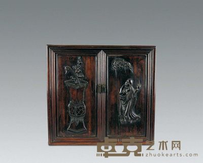清 红木雕博古纹书箱 高39cm；宽42cm